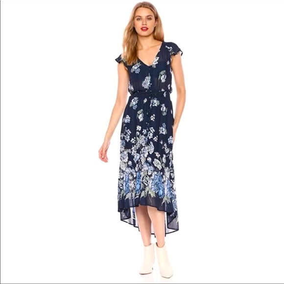 Lucky Brand 2X Blue Floral High Low Hem Midi Dress - Picture 2 of 16